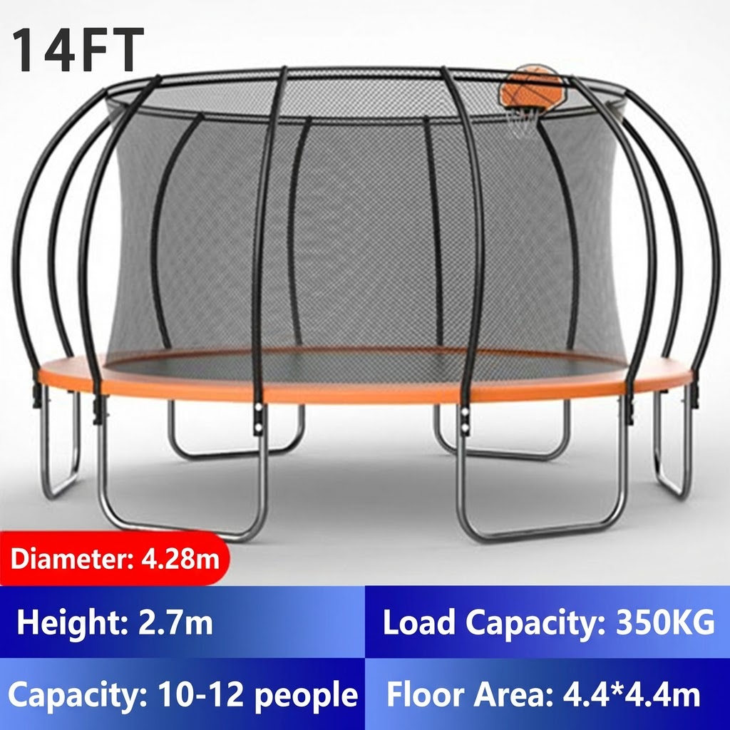 Kids Outdoor Gym - 工場価格 6-16フィート パンプキン型トランポリン（ネット付き）、耐荷重150-350kg、屋外用円形バウンシングベッド、裏庭の子供用ジムに最適