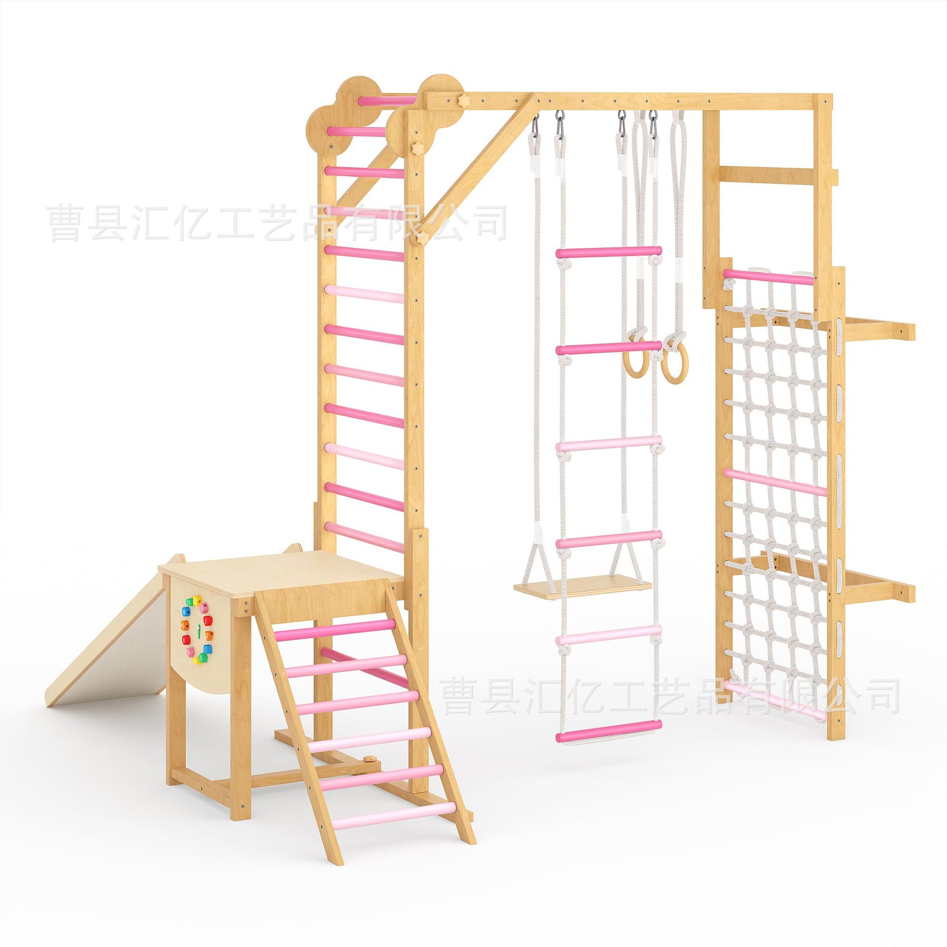 Kids Outdoor Treehouse - 室内木製キッズフィットネス玩具、木製クライミングコンボ遊具、子供用スポーツトレーニング器具