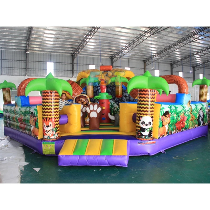 Kids Outdoor Zoo - 子供用巨大障害物キャッスル、PVC製大型屋外インフレータブルバウンスジャンプキャッスル、スライド付きアニマルズー・バウンシーキャッスル（卸売）