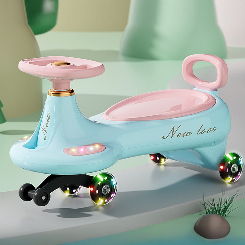 Kids Outdoor Music - かわいい子供用スイングウィグルカー、転倒防止ユニバーサルホイール付きスライドカー、音楽とライト付き、子供用屋外インタラクティブ乗用玩具