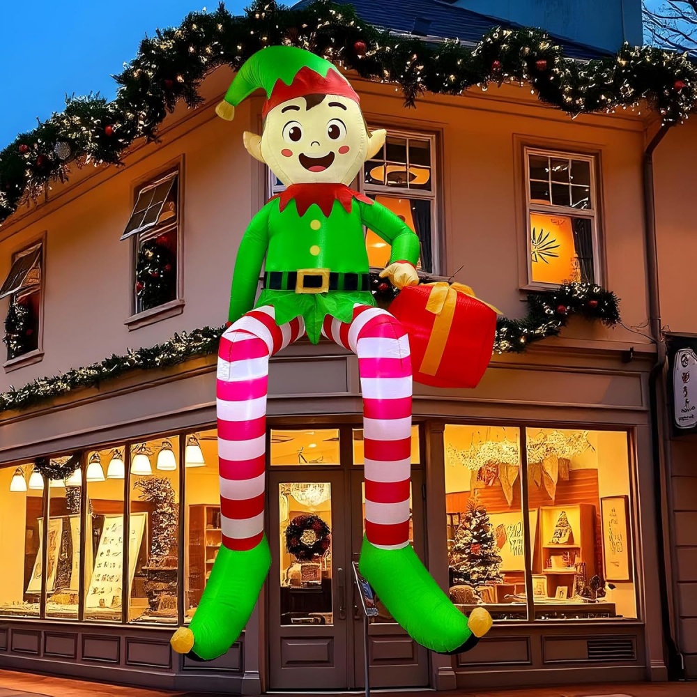 Kids Outdoor Garden - 8FT クリスマスインフレータブル座っているエルフ装飾 LED ライト子供クリスマスインフレータブルおもちゃ屋外中庭の庭の装飾ギフト