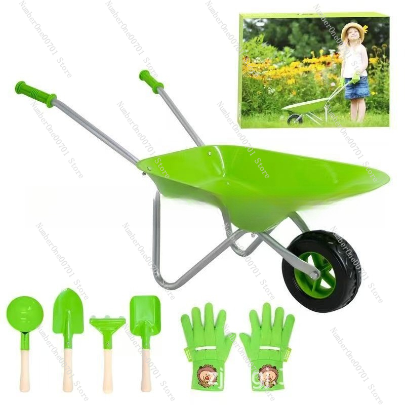 Kids Outdoor Garden - 子供用屋外手押し車、緑の庭遊びセット、バランス練習と身体活動に、幼稚園向けの頑丈なおもちゃ