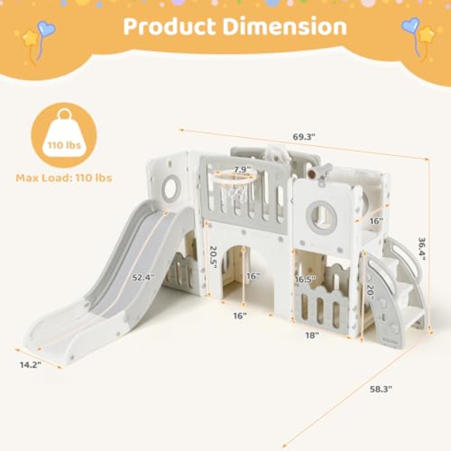 9 in 1幼児用滑り台セット、大型クライマースライドプレイ - Kids Outdoor Playground のレビューと価格