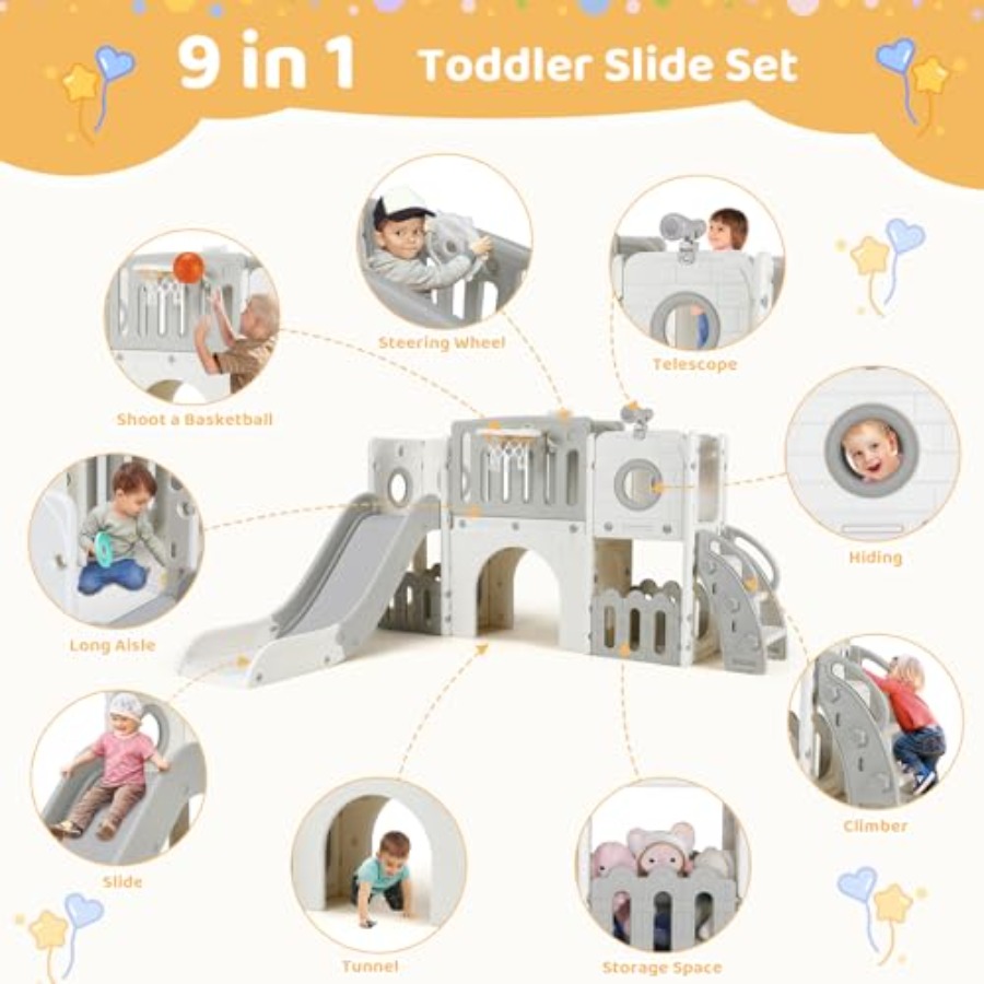 9 in 1幼児用滑り台セット、大型クライマースライドプレイ - Kids Outdoor Playground のレビューと価格