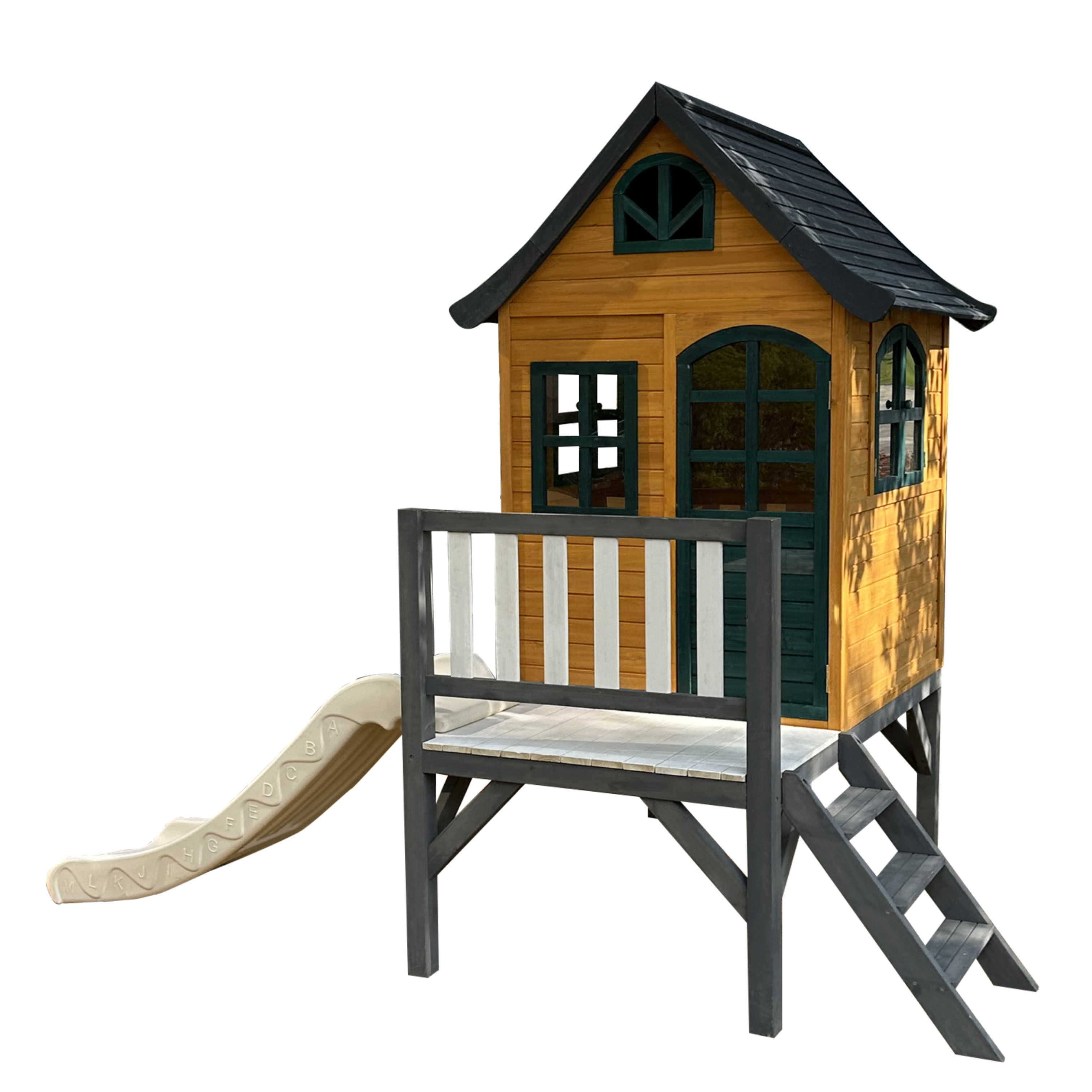 屋外大型滑り台付き木製プレイハウス、クライミングツリーハウス - Kids Outdoor Treehouse のレビューと価格