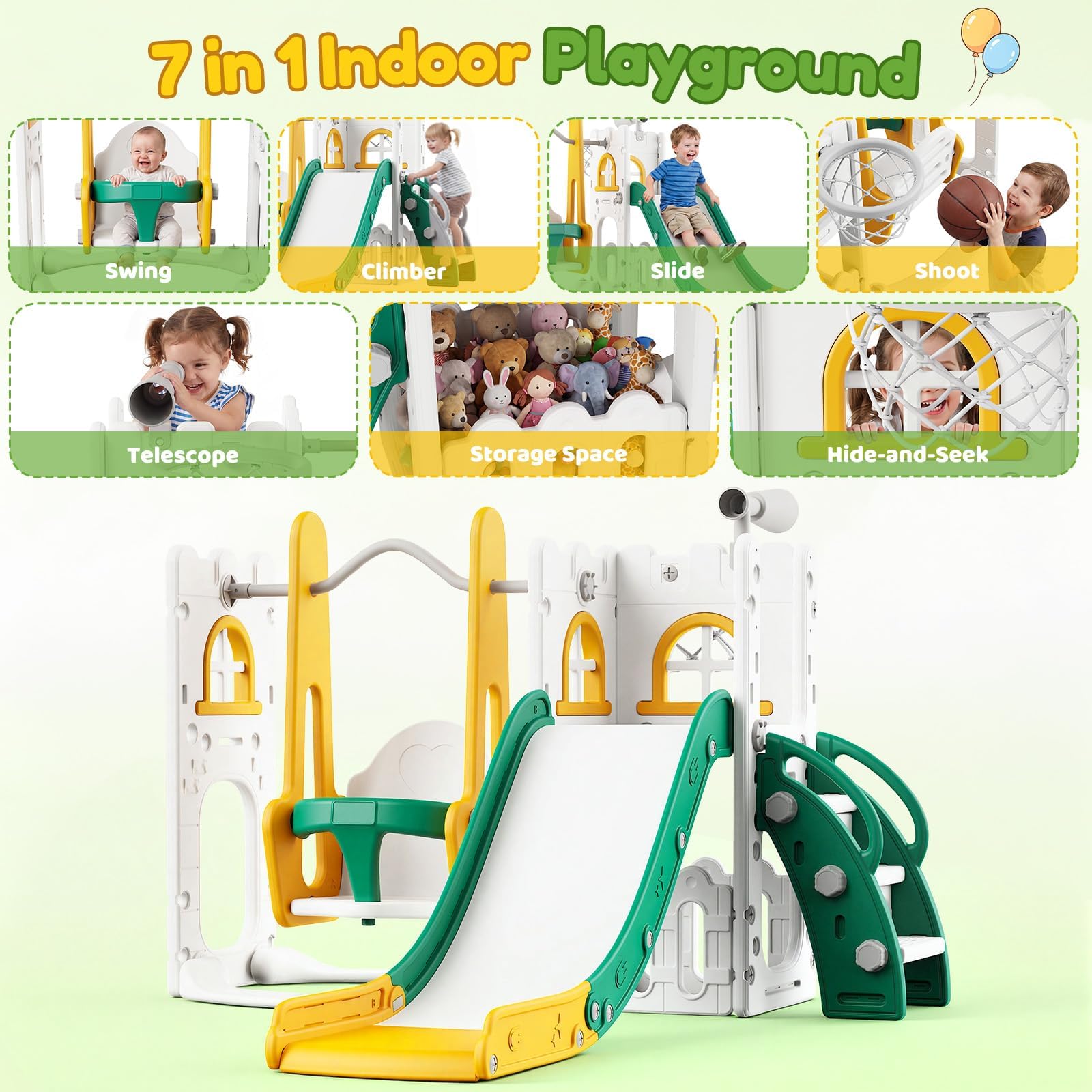 7 in 1 幼児用スライド＆スイングセット 室内・屋外用キ - Kids Outdoor Playground のレビューと価格