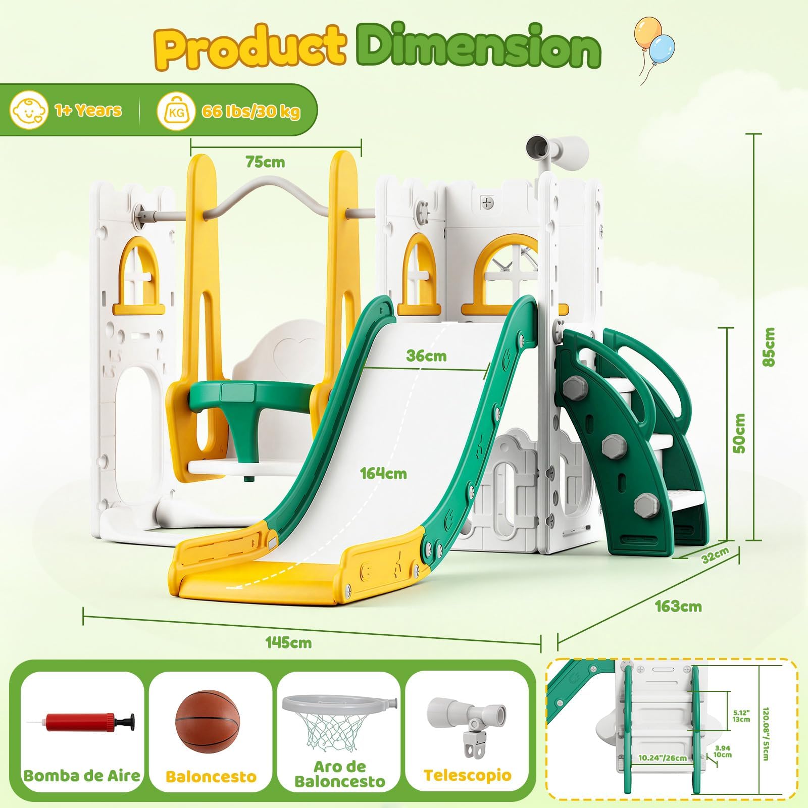 7 in 1 幼児用スライド＆スイングセット 室内・屋外用キ - Kids Outdoor Playground のレビューと価格