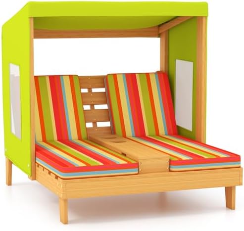 子供用屋外用長椅子、幼児用木製ダブルプールラウンジャーチェア - Kids Outdoor Lounger Chair のレビューと価格