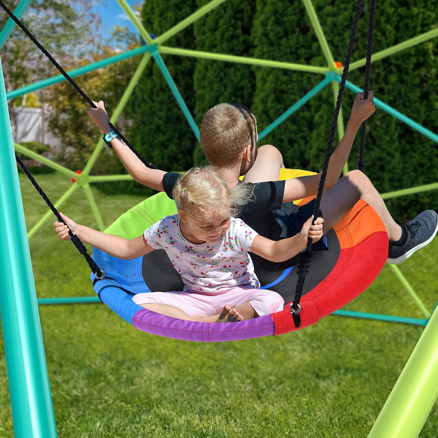 10フィートのクライミングドームスイングセット、子供用円盤型 - Kids Outdoor Gym のレビューと価格
