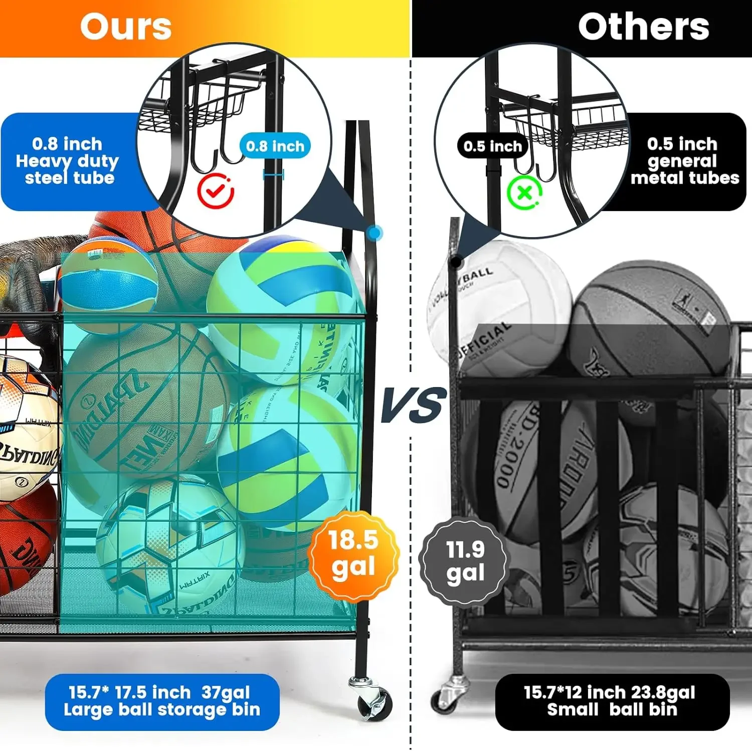 スチールバスケットボールラックオーガナイザー収納ボールバット - Kids Outdoor Gym のレビューと価格