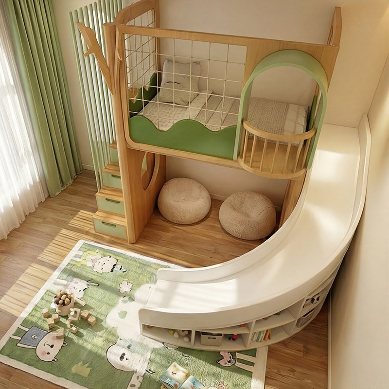 無垢材子供部屋ツリーハウスベッド下キャビネット多機能コーナー - Kids Outdoor Treehouse のレビューと価格